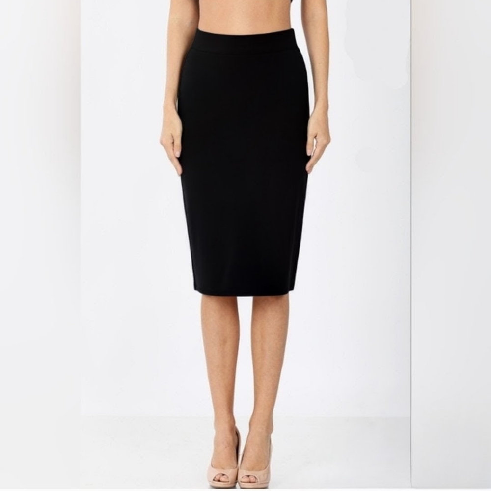 Zenana Black Ponte Pencil Skirt | Stretch Knee-Length | S–3X
